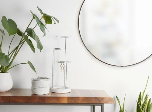 Kulaté nástěnné zrcadlo Hubba Umbra 86 cm moderní do předsíně ve stříbrném rámu