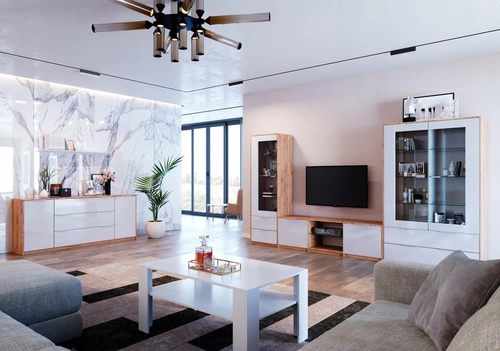 Komoda Tissa 200 cm bílá s zásuvkami moderní do obýváku a ložnice dub