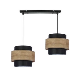 Dvojitá černá závěsná lampa 2x40W E27 černá + dřevěné stínidlo