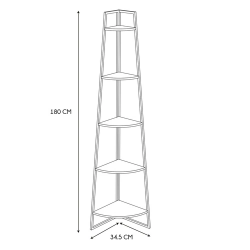 Rohová knihovna na knihy a dekorace Corner II industriální kovová s 5 policemi do obýváku Intesi