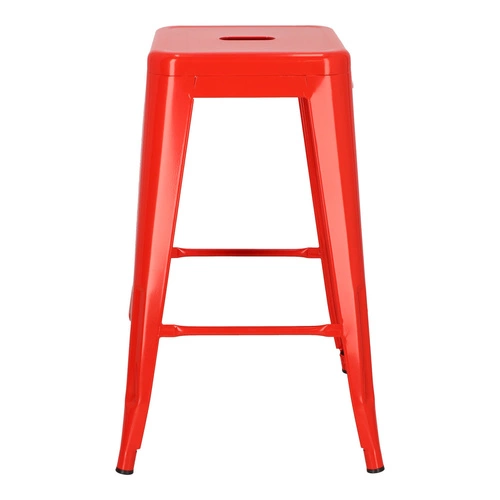 Barová stolička Paris 66 cm červená kovová industriální bez opěradla k kuchyňskému ostrůvku inspirovaná Tolix