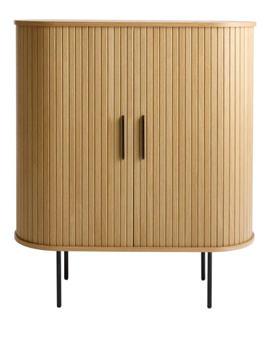 Vysoká komoda Nola přírodní dub, rýhovaná, na nožičkách do obýváku