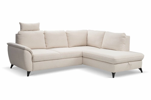 Rohová rozkládací pohovka Nevada béžová pravá moderní do obýváku s úložným prostorem