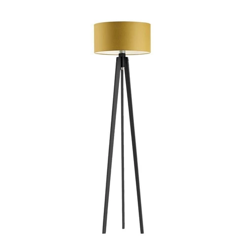 Stojací lampa MIAMI tripod žlutá s textilním stínidlem glamour dřevěná do obýváku a ložnice Lysne