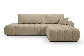 Rohová rozkládací pohovka Hobro béžová moderní do obýváku s úložným prostorem pravá