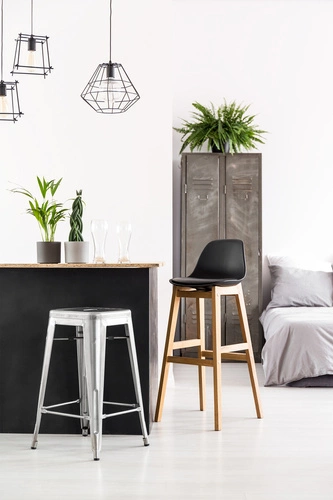 Barová židle Paris 66 cm kovová černá industriální k kuchyňskému ostrůvku inspirovaná Tolix D2.DESIGN