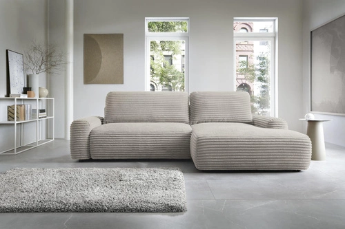 Rohová rozkládací pohovka Domle pravá, moderní, manšestrová, hnědá, do obýváku Intesi