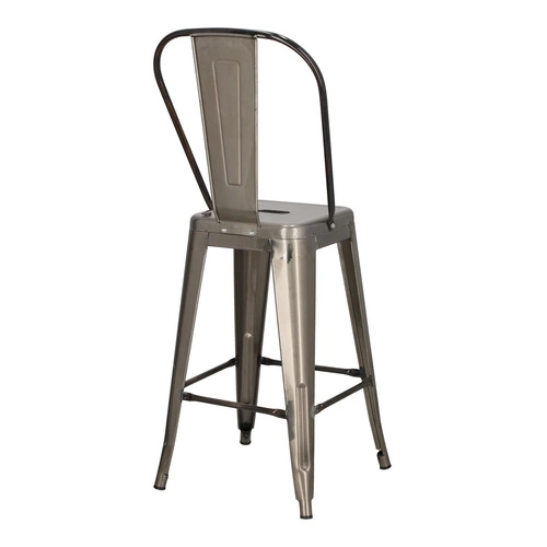 Barová židle Paris Back 66 cm kovová s opěrkou industriální ke kuchyňskému ostrůvku stříbrná D2.DESIGN