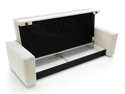 Rozkládací pohovka s úložným prostorem Ulnes bílý manšestr 3místná do obývacího pokoje na spaní