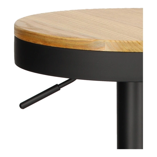 Barová židle Lofter černá, nastavitelná, kovová s dřevěným sedákem do kuchyně a k ostrůvku