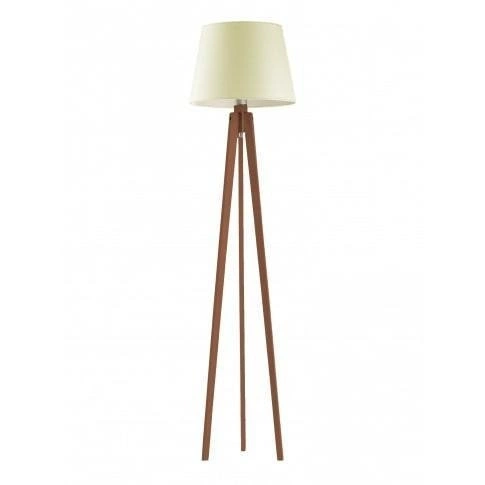 Stojací dřevěná lampa Curacao Lysne moderní s ecru stínidlem do obýváku 158 cm