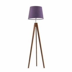 Stojací lampa trojnožka ARUBA fialová s dřevěným stínidlem glamour do obýváku Lysne
