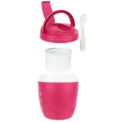 Cestovní lunchbox Intesi kulatý červený s víkem a lžící do práce nebo školy 16,5 cm