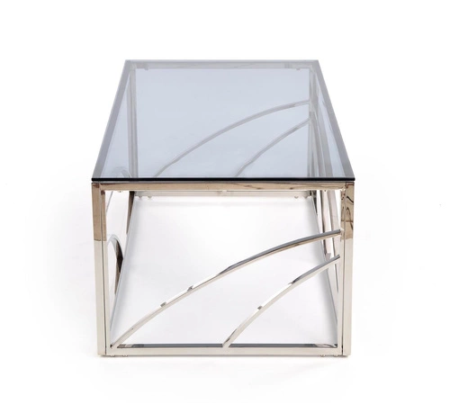 Obdélníkový skleněný konferenční stolek Taman stříbrný 120x60 cm moderní glamour do obýváku