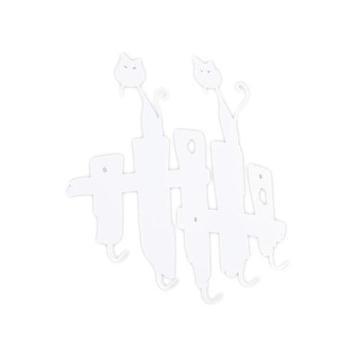 Bílý kovový nástěnný věšák na klíče a bundy do předsíně Kočky Intesi moderní