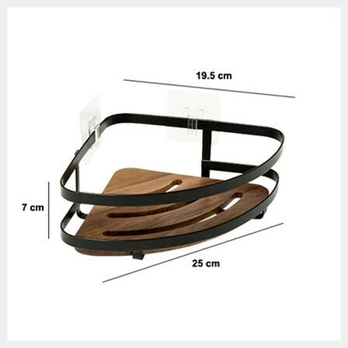 Rohová koupelnová police z černého akáciového dřeva bez vrtání 5five simply smart