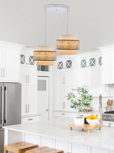 Calmi bílá talířová závěsná lampa 2x40W E27 stínidlo bílá+béžová