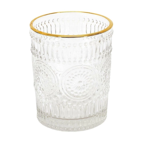 Sklenice glamour Lisere Intesi 250 ml na whisky a koktejly průhledná se zlatým okrajem
