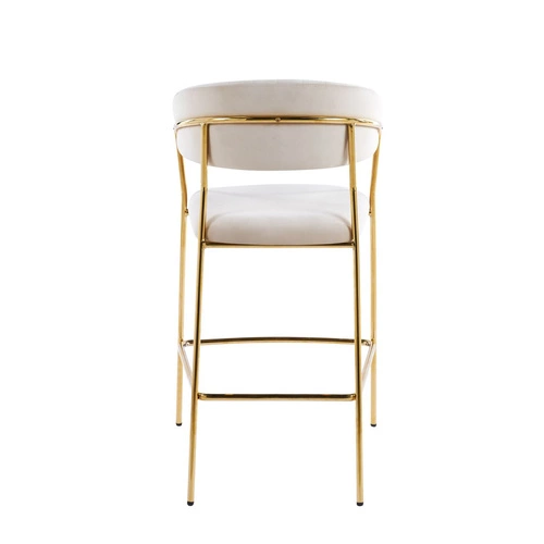 Barová židle Glamour sametová béžová se zlatými nohami a područkami do kuchyně 65 cm Intesi