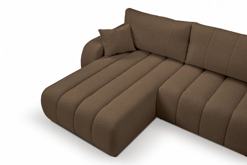 Rohová rozkládací pohovka Hobro levá hnědá moderní do obýváku s úložným prostorem