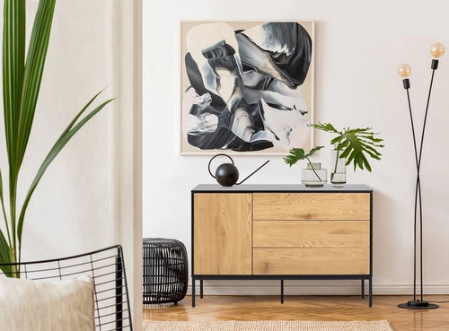 Komoda Seaford 120 cm černá přírodní dub se zásuvkami moderní do obývacího pokoje Actona