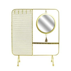 Intesi Organizer na šperky glamour se zrcadlem zlatý kovový stojan na náhrdelníky