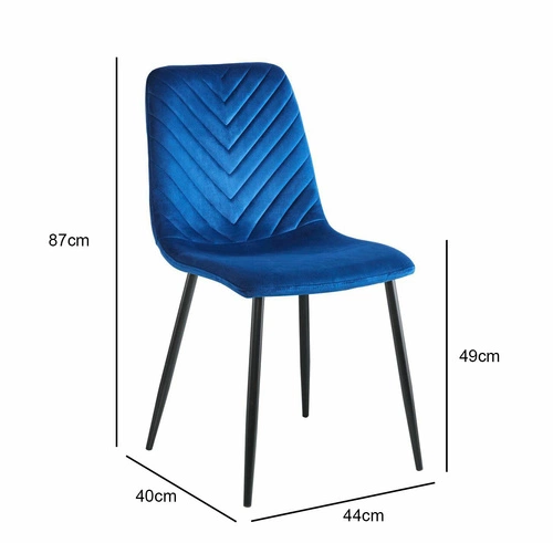 Čalouněná jídelní židle Herman Velvet modrá, moderní na černých nohách