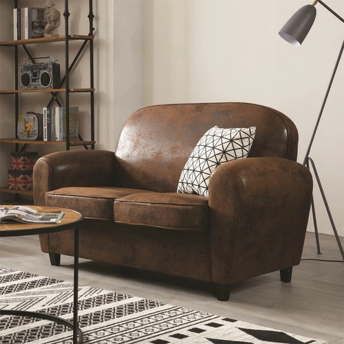 Dvojmístná vintage pohovka z ekokůže Intesi Klubová hnědá do obýváku a pracovny na dřevěných nohách