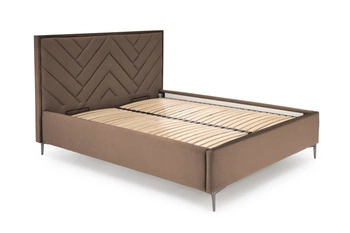 Čalouněná postel Modulo W1 béžová s úložným prostorem a čelem do ložnice