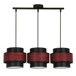 Závěsné svítidlo Toscana černé s bordovým stínidlem 3bodové do obýváku nebo nad jídelní stůl