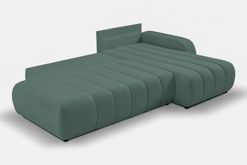 Rohová rozkládací sedačka Hobro pravá zelená moderní do obýváku s úložným prostorem