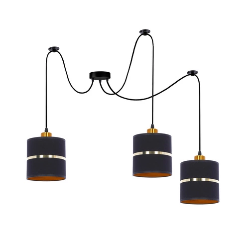 Závěsné svítidlo Assam černé zlaté 3bodové do obýváku a nad stůl, výškově nastavitelné, moderní