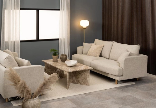 Mramorový konferenční stolek Vega obdélníkový béžový moderní do obýváku Actona 140x70 cm