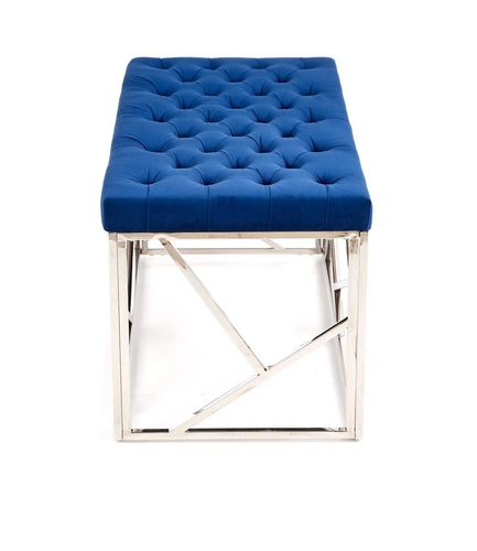Čalouněná lavice Godiva modrý samet do předsíně glamour na stříbrných nohách