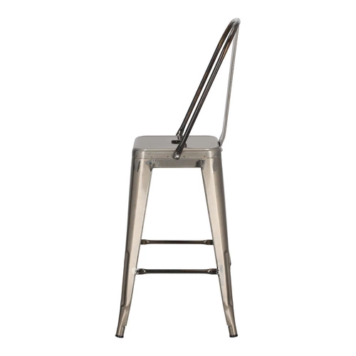 Barová židle Paris Back 66 cm kovová s opěrkou industriální ke kuchyňskému ostrůvku stříbrná D2.DESIGN