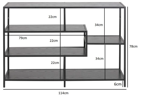 Kovový regál Seaford V černý industriální na knihy a dekorace do obýváku Actona 114 cm