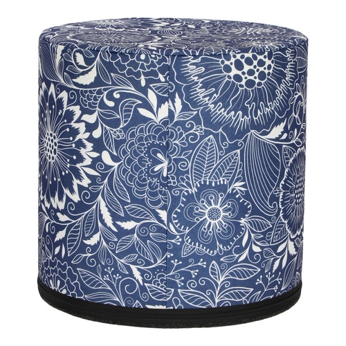 Moderní kulatý taburet Calc Intesi čalouněný modro-bílý do obýváku nebo ložnice