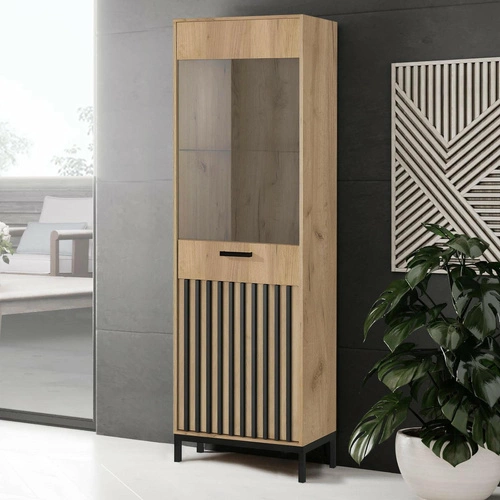 Vitrína Markle dub craft černý moderní vitrína do obýváku na knihy a alkohol 191 cm