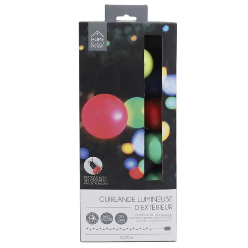 Barevný LED světelný řetěz Intesi na elektřinu do zahrady a na balkon 20 žárovek moderní
