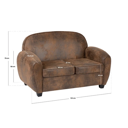 Dvojmístná klubová pohovka Stanis vintage hnědá s područkami do obýváku Atmosphera