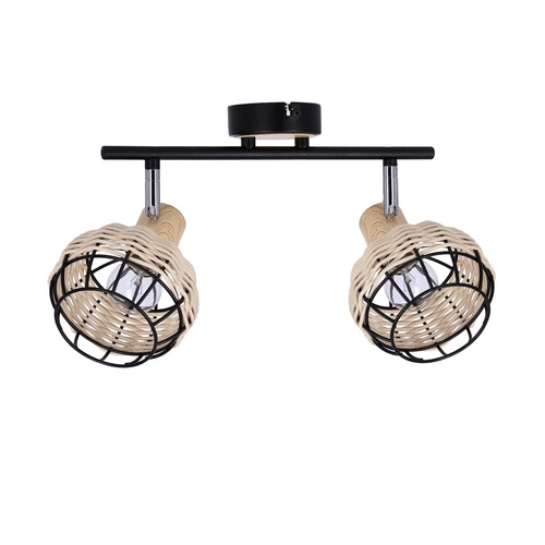 Stropní lampa Taiga černá+dřevo 2x40W E14 stínidlo černá+dřevo