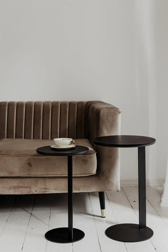 Odkládací stolek ODEN kulatý černý dub moderní loftový do obýváku a ložnice NORDIFRA 35 cm