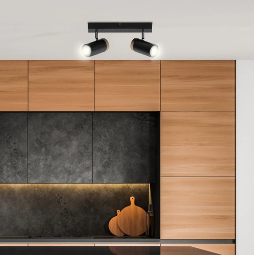 Stropní lampa Lagos černá 2x15 GU10 černá+dřevěné stínidlo