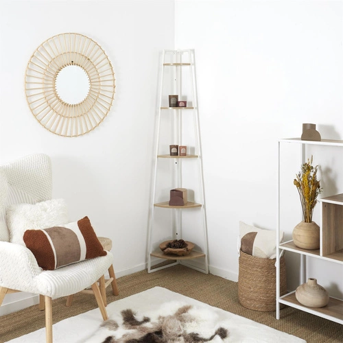 Rohová knihovna do obýváku Corner 180 cm bílá loftová s 5 policemi Intesi