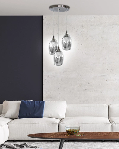 Závěsné svítidlo Marina 3 zdroje skleněné chrom moderní do obýváku a jídelny