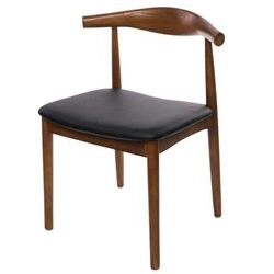 Dřevěná jídelní židle Codo inspirovaná Elbow Chair, čalouněná hnědou ekokůží