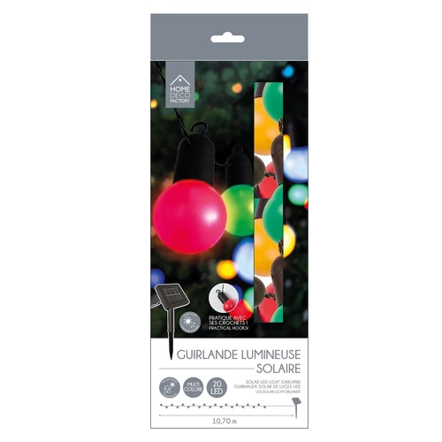 Solární LED světelný řetěz Intesi barevný s 20 žárovkami na zahradu, terasu nebo balkon