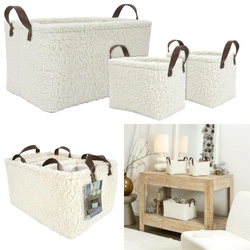 Sada 3 krémových dekorativních úložných košů boucle Intesi do obýváku
