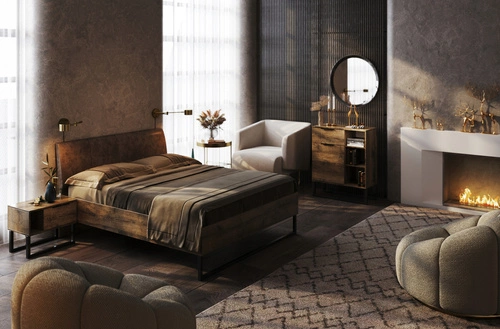 Noční stolek Intesi Anciano 56 cm hnědý se zásuvkou, moderní loftový styl, elegantní doplněk ložnice