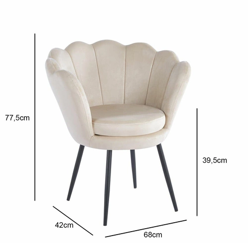 Čalouněná židle mušle Fiona VIC sametová béžová s područkami do obýváku glamour Intesi